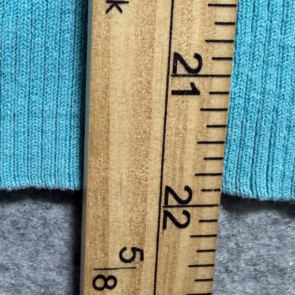 Lauren Ralph Lauren Silk Blend Ruffle Neck Ribbed Knit Top Turquoise Blue Large - Picture 5 of 8